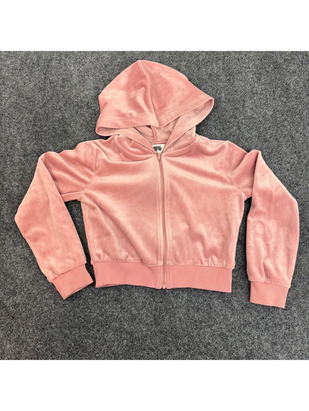 H&M Girls Size 6 Pink Velour Full-Zip Hoodie Y2K